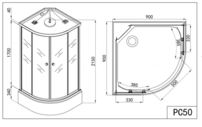 Sanotechnik sprchový box s hlobou vaničkou, štvrťkruh 90x90x215cm, čierny