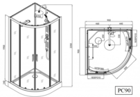 Sanotechnik SAMBA sprchový box štvrťkruh bez strechy, 90x90x225cm, sivý