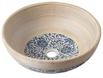 PRIORI keramické umývadlo, priemer 42cm, farba béžová s modrou maľbou