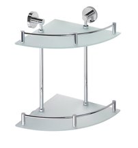 X-ROUND  E polička sklo roh dvojitá s hrazdou 270x390x270mm, chróm